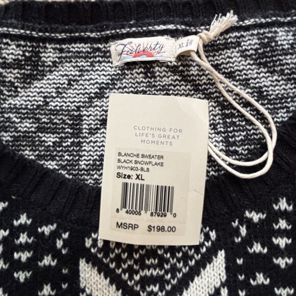 Faherty Cotton/Cashmere Black & White Snowflake Knit Blanche Women's XL NEW - Picture 2 of 7